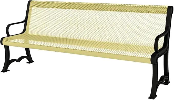 Coated Outdoor Furniture Heavy-Duty Outdoor Bench Thermoplastic Coated, Expanded Metal, Commercial-Grade Garden Bench, Made in America (Portable with Back, 4 Ft, Textured Sand) by GreenHaven Gardens