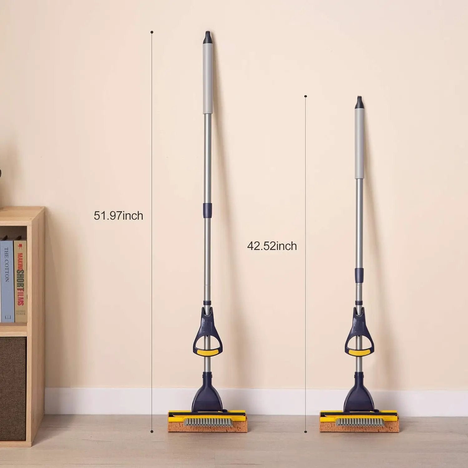Yocada Sponge Mop Home Commercial Use Tile Floor Bathroom Garage Cleaning Total 2 Sponge Heads NOT 3 Telescopic Handle Squeegee from 42.5 to 52 Inches Easily Dry Wringing only 2 Heads by GreenHaven Gardens