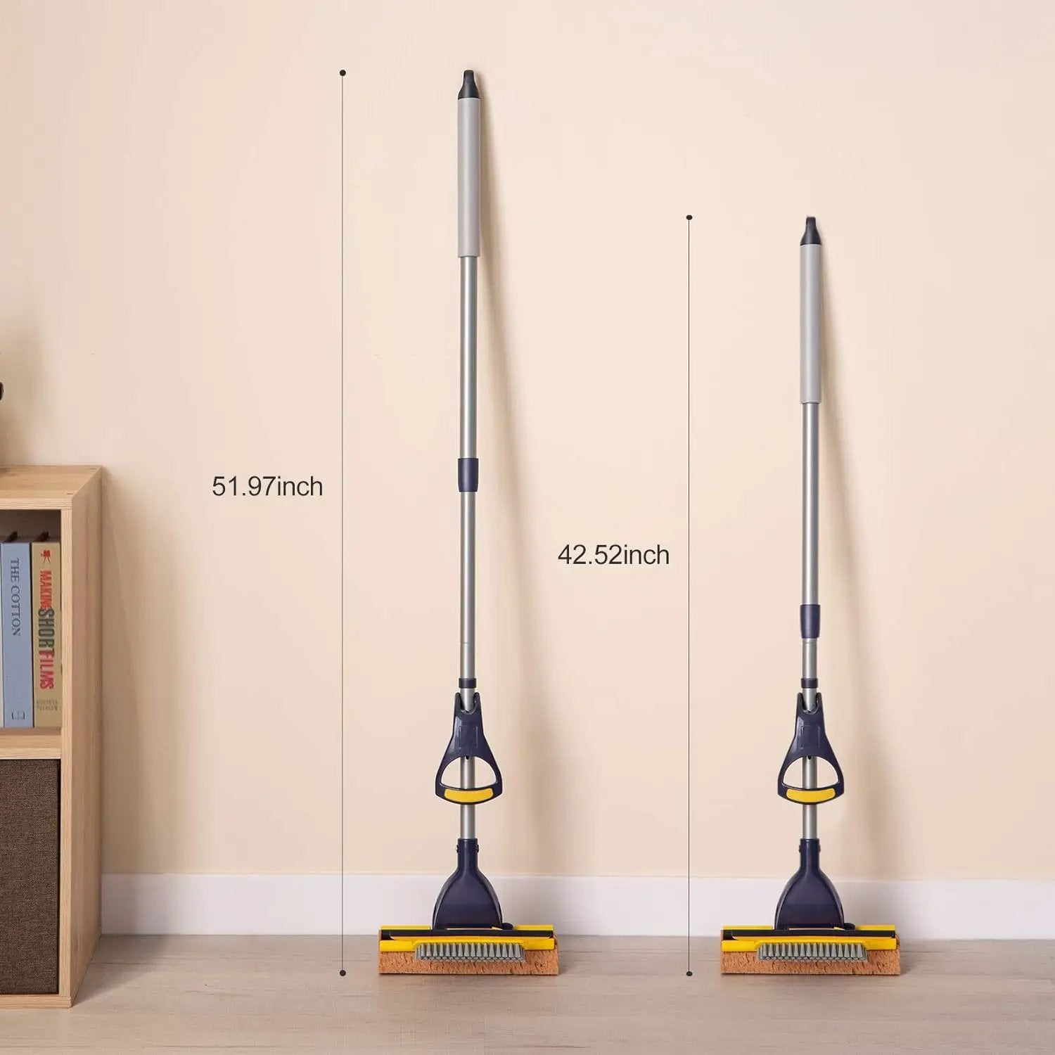 Yocada Sponge Mop Home Commercial Use Tile Floor Bathroom Garage Cleaning Total 3 Sponge Heads Squeegee and Extendable Telescopic Long Handle 42.5 to 52 Inches Easily Dry Wringing Only 3 Heads by GreenHaven Gardens