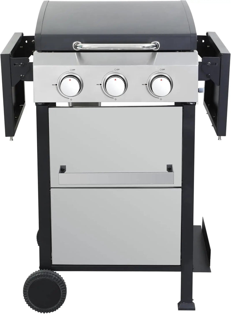 3-Burner Propane Gas BBQ Grill with SS Plancha, 36,900 BTU Output, Wire Enamel Grids, Foldable Side Table and Hanging Basket, Stainless Steel Grill for Patio Use by GreenHaven Gardens