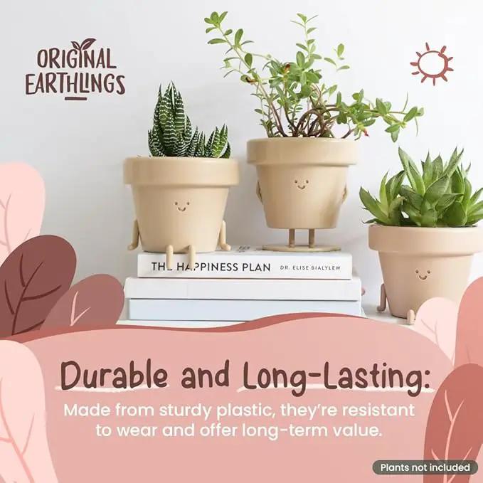 Original Earthlings Standing Pot - 3.5 Inch Cute Plant Pot - Plastic Funny Planter with Drainage - Unique Cactus Plant Lover Gift - Small Succulent Face Flower Pot - Cute Plant Gifts for Plant Lovers by GreenHaven Gardens