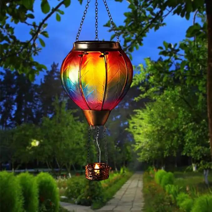 Starsoul 2 PC Rainbow Hot Air Balloon Solar Lantern with Flame Glass Outdoor Hanging Hot Air Balloon Solar Light Waterproof Garden Patio Yard Party Decorations by GreenHaven Gardens