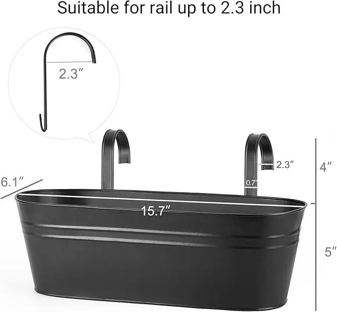Dahey 3 Pcs Metal Hanging Flower Pots for Railing Fence Outdoor Planter 15.7 Inch Hanging Bucket Pots Countryside Window Flower Plant Holder with Detachable Hooks for Garden Yard Home Decor,Black by GreenHaven Gardens