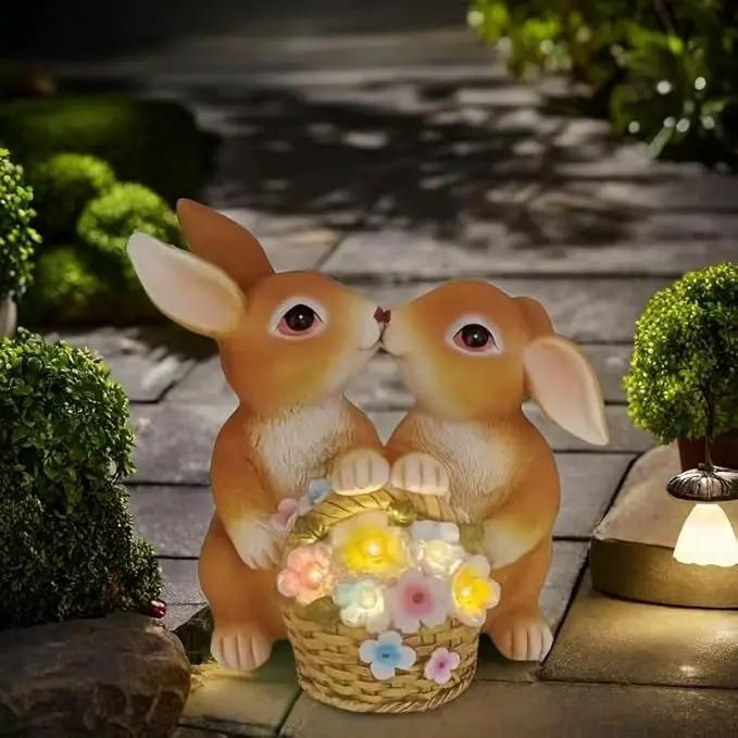 Solar Rabbit Garden Statues Easter Decorations Yard Animals Statue Home Garden Resin Rabbit Figurine Bunny Statue,Gifts for Mom Grandma Women Outside Lawn Ornaments Porch Patio Balcony Yard Home by GreenHaven Gardens