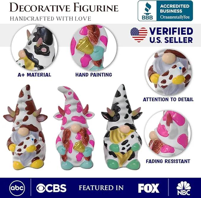 Spring & Summer-Themed Garden Statues – Adorable Outdoor Decor for Lawn, Patio & Porch (Cow Gnome Trio Mini Statue Set of Three, 5" Miniature Figurine and Unique Farm Resin Garden Statue) by GreenHaven Gardens