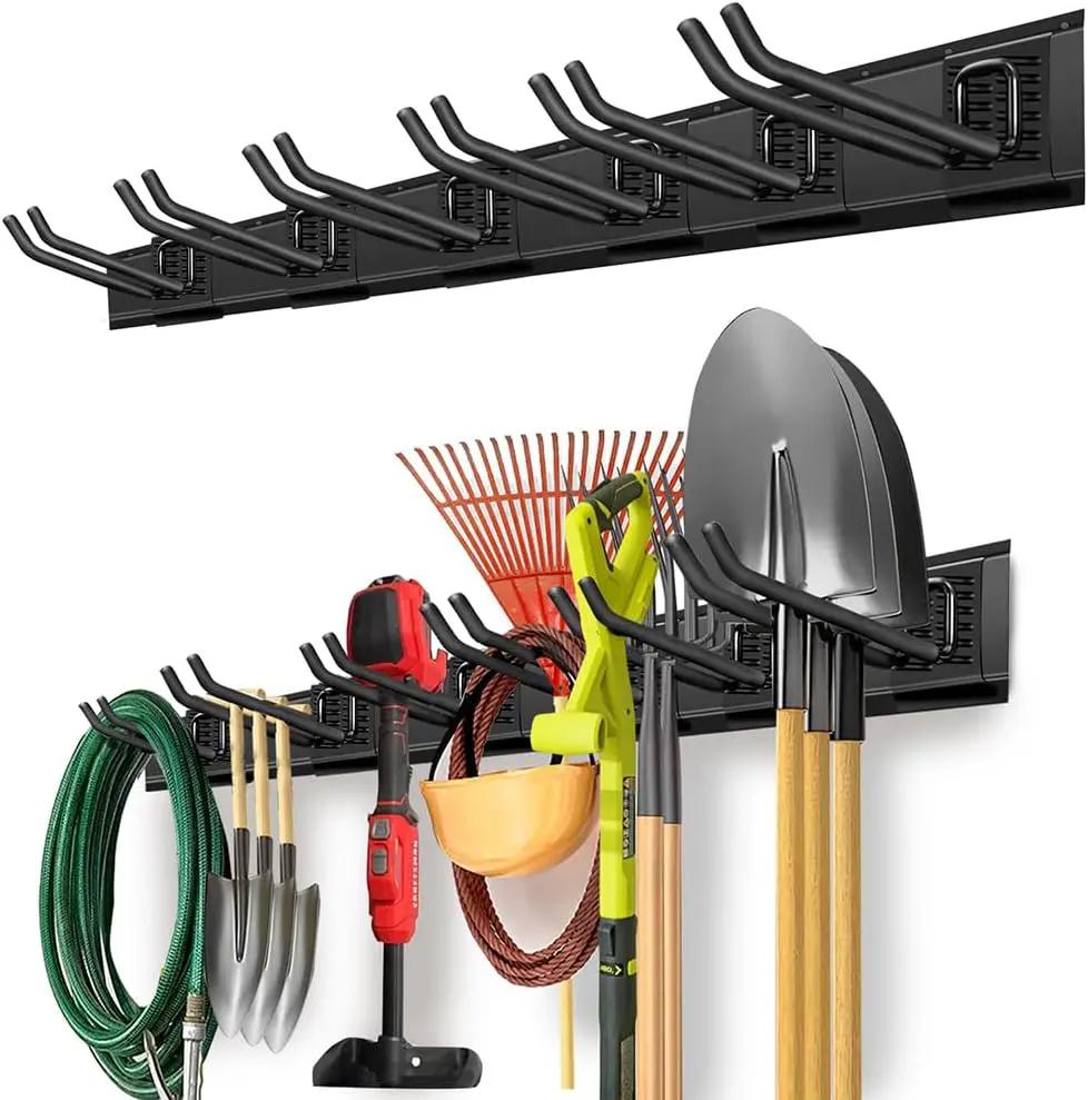 Garage Organization, Garage Wall Organizer with 48 inches Rails and 6 Hooks, Tool Organizers Heavy Duty, Shovel Holder Wall Mount Max Load 360 LBS, Sturdy Garden Tool Rack for Folding Chairs by GreenHaven Gardens
