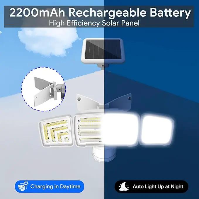 Energetic Solar Outdoor Lights, 1800LM 150 LED Security Motion Sensor Outdoor Lights with Remote Control, IP65 Waterproof Floodlight, 3 Head Motion Detected Spotlight for Garage, Pack of 2 (White) by GreenHaven Gardens