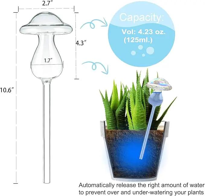Kingbuy Self Watering Globes Hand Blown Glass Plant Watering Bulbs Colorful Mushroom Automatic Drippers Irrigation Devices for Indoor Outdoor Plants, 4 Pack by GreenHaven Gardens