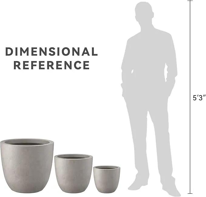 Kante 18",14",10" Dia Concrete Round Planters (Set of 3), Outdoor Indoor Large Planter Pots with Drainage Hole and Rubber Plug for Home Patio Garden, Weathered Concrete by GreenHaven Gardens
