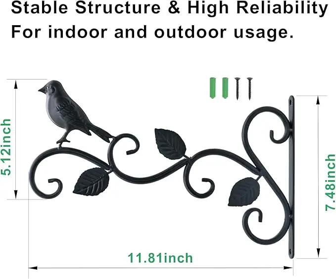 Hanging Plants Bracket 12" Bird Planter Outdoor Hooks Hangers for Flower Baskets Pot Bird Feeder Wind Chimes Lanterns Patio Garden Outdoor Indoor Metal Black, 4 Packs by GreenHaven Gardens