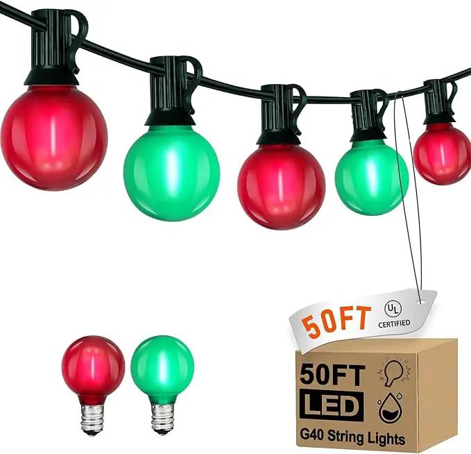 G40 LED Outdoor Christmas String Lights 50FT Hanging Globe String Lights with 27 LED Shatterproof Frosted Red Green Lights(2 Spare), Waterproof Patio String Lights for Balcony Backyard Pergola Decor by GreenHaven Gardens