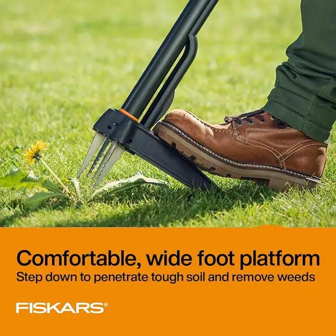 Fiskars 4-Claw Stand Up Weed Puller Tool, Gardening Hand Weeding Tool with 39" Long Ergonomic Handle with Easy-Eject Mechanism by GreenHaven Gardens