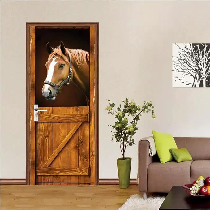 3D Horse Door Stickers Murals Peel and Stick - Self-Adhesive Wallpaper Decals, Removable PVC Waterproof Poster for Bedroom Living Room 37.4" x 78.7" by GreenHaven Gardens