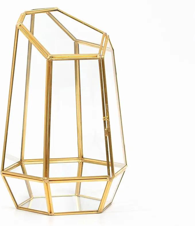 Golden Geometric Glass Terrarium with Door - 9.8" Tall Irregular Clear Planter for Succulents,Ferns,Moss,Cacti | Indoor Fairy Garden,Tabletop Display,Wedding Home Decoration (Plants Not Included) by GreenHaven Gardens