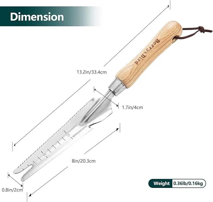 Berry&Bird Garden Hand Weeding Trowel, Stainless Steel Weeder Tool for Gardening with Wooden Handle, Multifunctional Manual Weed Puller & Digging Knife for Planting Transplanting Cutting Measuring by GreenHaven Gardens