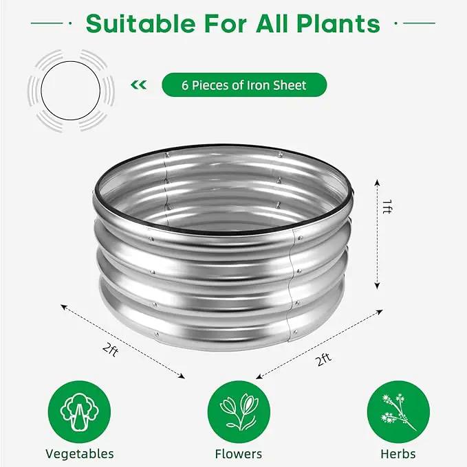JERIA Raised Garden Bed,Galvanized Raised 2×2×1ft Planter Boxes Outdoor with Easy Assembly, Round Garden Bed for Vegetables, Fruits, Flowers by GreenHaven Gardens