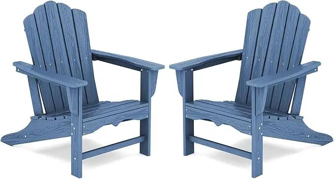 KINGYES HDPE Adirondack Chair, Classic All-Weather Adirondack Chairs Set of 2, Outdoor Patio Adirondack Chair for Deck Lawn fire Pit, Navy by GreenHaven Gardens