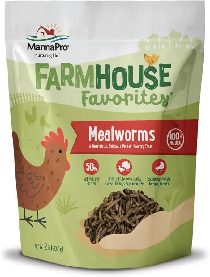 Manna Pro Farmhouse Favorites Mealworms Poultry Treat - Protein Treat for Chicken - Poultry, Turkey, Ducks, Geese, and Guinea Fowl Treat - Contains 50% Protein - 100% Natural Poultry Snack - 2lbs by GreenHaven Gardens