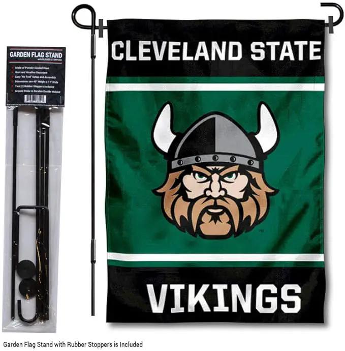 College Flags & Banners Co. Cleveland State Vikings Garden Flag with Stand Holder by GreenHaven Gardens