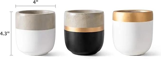 Dahey 3 Pack Small Cement Succulent Planter Pots 4 Inch Modern Mini Concrete Flower Pots Indoor Outdoor for Cactus Herb or Small Plants Home Decor by GreenHaven Gardens