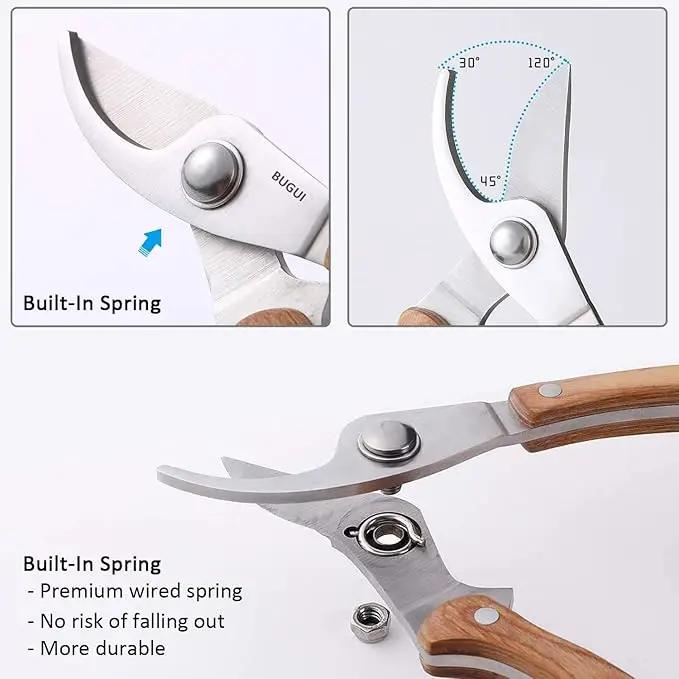BUGUI Wood Handle Pruning Shears, SK-5 Steel Blade, 1-inch Cutting Capacity, Sharp, Well Designed Garden Shears, 8" by GreenHaven Gardens