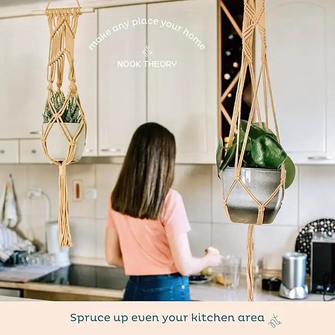 6-Pack Macrame Plant Hanger - 12 Ceiling Hooks, Plant Hanger Indoor, Hanging Plant Holder, Hanging Planters for Indoor Plants, Boho Plant Hanger, Plant Hangers Indoor Macrame (Caramel) by GreenHaven Gardens