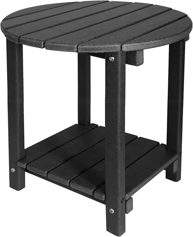 Adirondack Round Outdoor Side Table 2-Tier Storage Patio Side Table, HDPE End Tables for Backyard Pool Porch Garden Lawn (Black) by GreenHaven Gardens