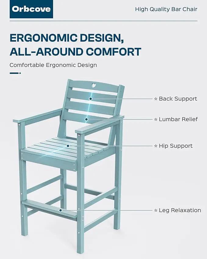 3-Piece Bar Height Outdoor Table and Chairs Set, HDPE Wood Grain Patio Bar Table and Chairs with Heart Cutout Design, Weather-Resistant Bar Height Furniture for Deck, Porch, Pool (Light Blue) by GreenHaven Gardens