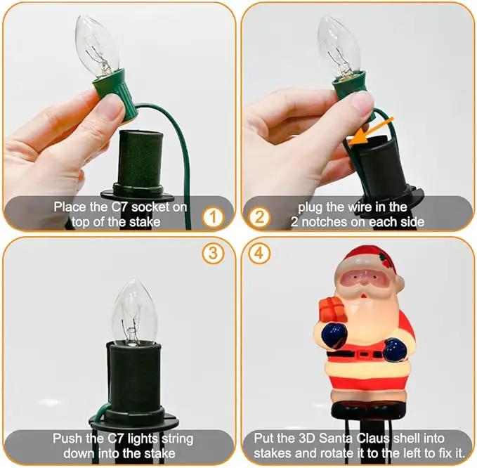 Goothy 2 Sets Santa Christmas Pathway Stakes Lights, 7Ft C7 Outdoor String With 8 Santa Claus Driveway Marker, Connectable Decorations for Yard Garden Walkway by GreenHaven Gardens