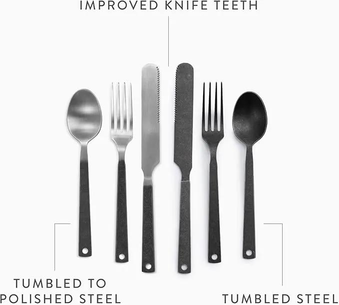 Barebones Flatware Silverware Set - Formal Camping Utensils - Stainless Steel Cutlery Set of 6 - Camping Utensil Set with Forks, Knives, and Spoons (Matte Black) by GreenHaven Gardens