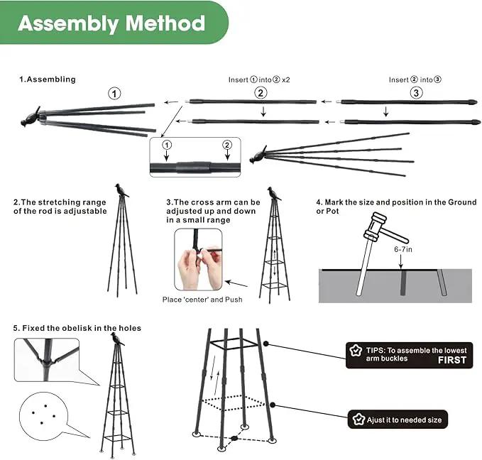 Garden Obelisk Trellis for Climbing Plants Outdoors, 65 Inch Rustproof Plant Stand Climbing Support with Adjustable Heights for Indoor Potted Plants, Vines, Flowers Stands, Vegetables (1) by GreenHaven Gardens
