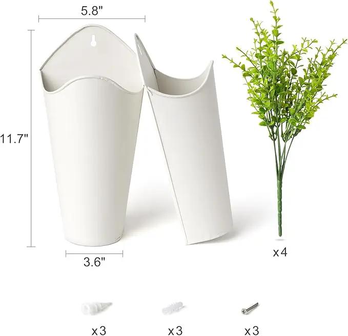 Dahey 2 Pack Galvanized Metal Wall Planter with Artificial Eucalyptus Farmhouse Style Hanging Wall Vase Planters Flowers Holder for Country Rustic Home Wall Decor,White by GreenHaven Gardens