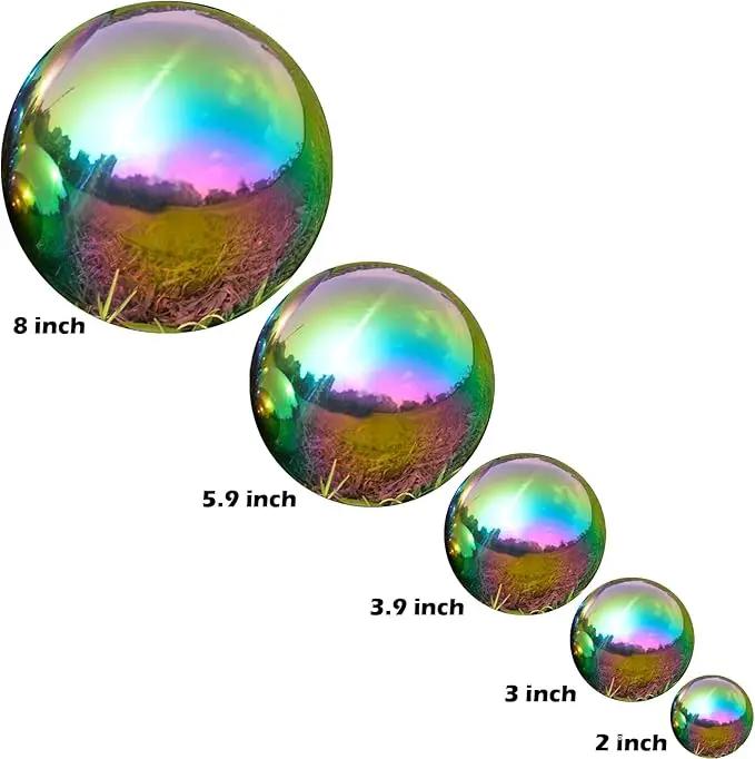 Nerien Gazing Ball, Stainless Steel Garden Mirror Globe, Polished Ornament Sphere, Hollow Floating Reflective Hemisphere, for Home Outdoor Pond Housewarming Swimming Pool Decoration, Rainbow, 8Pcs by GreenHaven Gardens