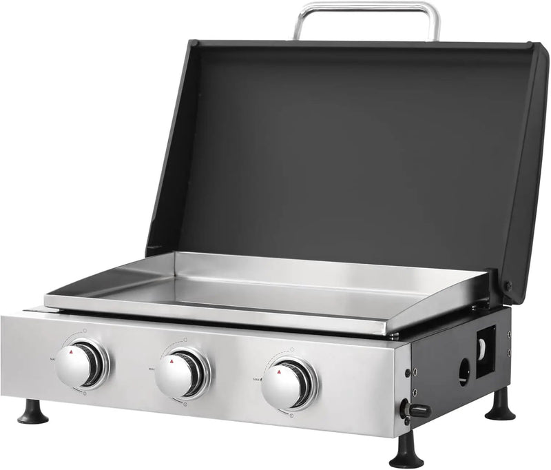 3-Burner Propane Gas BBQ Grill with SS Plancha, 28,650 BTU Output, Wire Enamel Cooking Grids, Heavy-Duty Stainless Steel Grill by GreenHaven Gardens