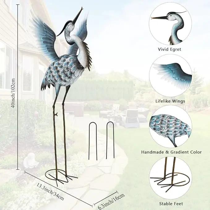 DREAMSOUL 40" Large Blue Heron Garden Statues Metal Crane Outdoor Statues Yard Art, Bird Statue for Backyard Lawn Patio Outside Decor by GreenHaven Gardens