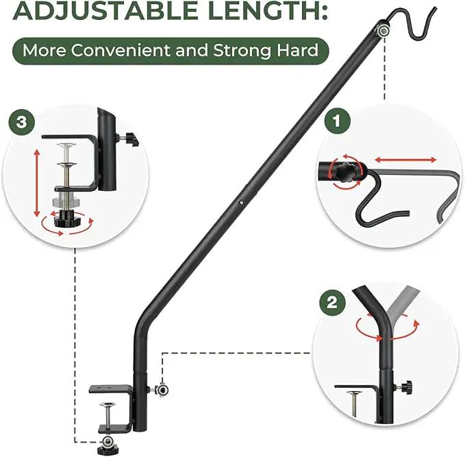 Kingsyard Heavy Duty Deck Hook, 27"-39" Adjustable Metal Deck Railing Hooks for Hanging Bird Feeders, Planters, Suet Baskets, Lanterns, Wind Chimes, Clamp Mounted by GreenHaven Gardens
