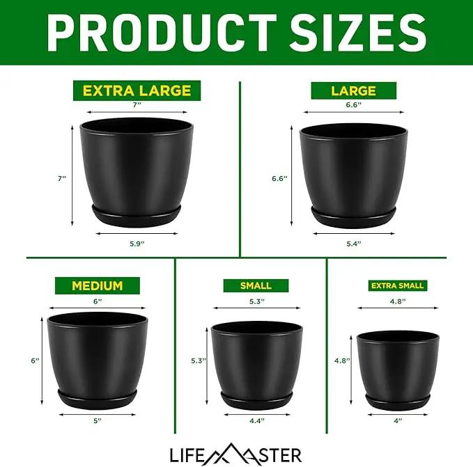 Plant Pots with Multi Drainage Holes - 10 Pieces Versatile, Sturdy Plastic, Stackable Design Home Decor Flower Pots for Indoor and Outdoor Gardening - Black by GreenHaven Gardens