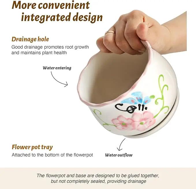Ceramic Plant Pots with Drainage Holes and Saucers, Round Flower Pots for Indoor Plant, 3.9/5.2/6.7 Inches Flower Large Planters Set of 3 by GreenHaven Gardens