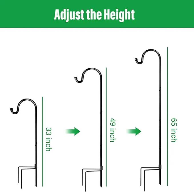 GOFORWILD Shepherd’s Hooks 2 Pack Black, 65 inches Tall, Adjustable Garden Hook for Outdoor, Hanging Plant, Solar Lights, Lanterns, Bird Feeders, Garden Stake and Wedding Decor, 7015 by GreenHaven Gardens