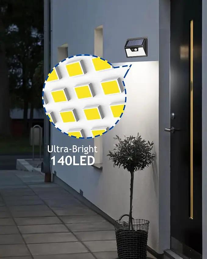 Peasur Solar Powered Lights Outdoor, 140LED 16Pack Motion Sensor Light Outside, IP65 Waterproof Fence Security Lighting with 3 Modes for Yard Wall Garden Cool White by GreenHaven Gardens