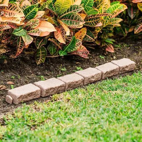 Beuta Landscape Edging | Garden Edging Border | Faux Stone Bricks for Lawn edging, Flower beds, Pathways & Yard Edging– 40 Packs | Each Section Has 6 Bricks 48"L x 4"W x 2.25"H |120 Spikes|Cobblestone by GreenHaven Gardens