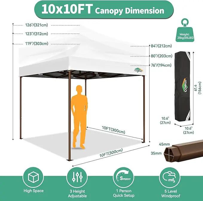 COBIZI 10x10 Pop Up Canopy Tent Heavy Duty with 4 Sidewall, Commercial Outdoor Easy Pop Up Gazebo for Party Wedding All Weather Waterproof UV 50+ with Carry Bag(Leg Upgraded),White by GreenHaven Gardens