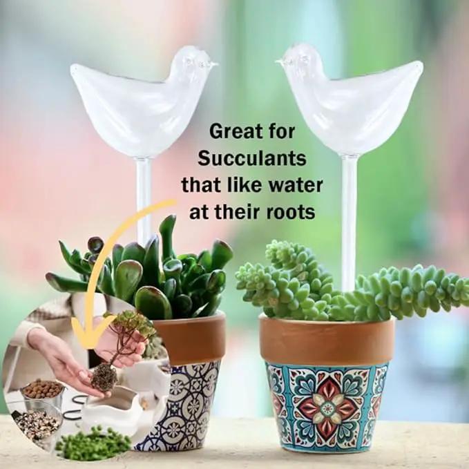 Evelots Plant Self Watering Glass Globes, Bird Shaped Bulbs (4 Pack) Automatic Water Irrigation System for Plants with Funnel, Indoor & Outdoor Use -Extra Long 9.5 Inches by GreenHaven Gardens