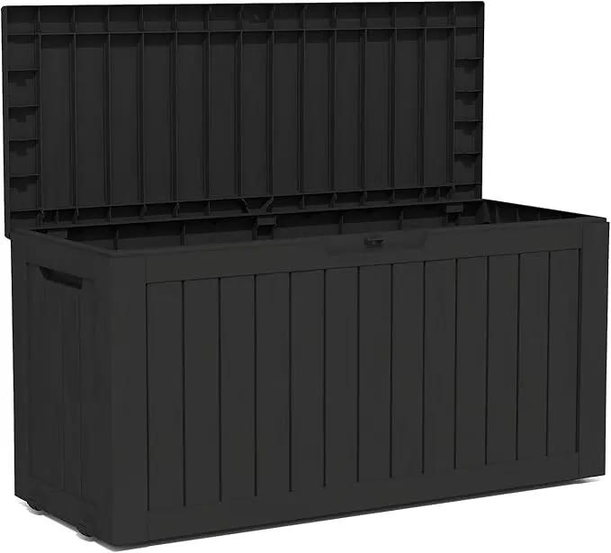 90 Gallon Lockable Resin Deck Box with Wheels, Waterproof & UV-Resistant Outdoor Storage Box for Outdoor Cushion Storage, Garden Tools & Pool Accessories Storage, Black by GreenHaven Gardens