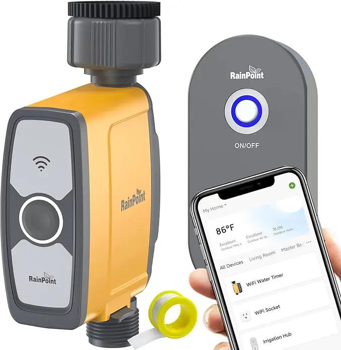 RAINPOINT WiFi Water Timer Hose Timer - Smart Garden Hose Faucet Timer with Weather Aware/3 Irrigation Plan/Automatic Rain Delay - APP Voice Control Sprinkler Valve Timer with WiFi Hub by GreenHaven Gardens