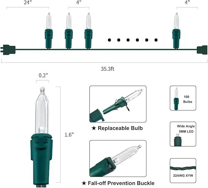 MULTI-SPARKING White Christmas LED Lights - 100 Count Cool White Holiday String Lights for Tree, Party, Wedding, Indoor and Outdoor Use, 33 Feet Green Wire, UL Certified, Connectable by GreenHaven Gardens