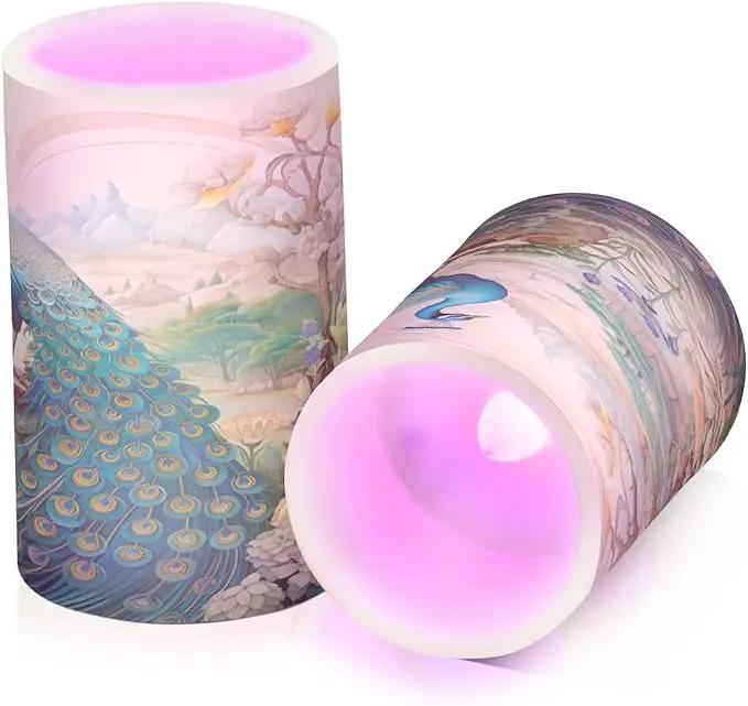 Flickering Flameless Candles, Peacock Garden LED Candles with Remote Timer, Set of 2 Battery Operated Candle for Valentine Wedding Birthday by GreenHaven Gardens