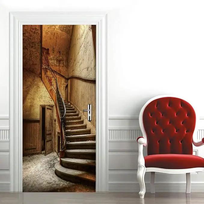 3D Door Wallpaper Self-Adhesive Door Sticker - Old Stairs - Door Film Poster Premium PVC Waterproof Wall Sticker for Bedroom Living Room Door Decoration Wallpaper 95 x 215 cm by GreenHaven Gardens