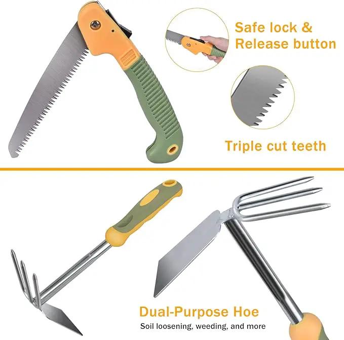 Garden Tool Set, WisaKey 9 Piece Stainless Steel Heavy Duty Gardening Hand Tools with Handle, Durable Garden Tool Bag, Gardening Gifts for Women and Men White Elephant Gifts by GreenHaven Gardens