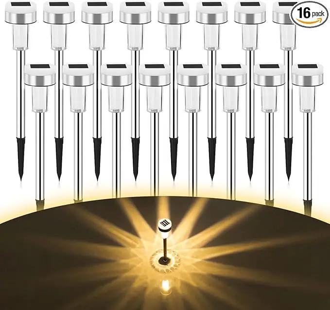 TWINSLUXES 16 Pack Solar Pathway Lights Outdoor Dual Light Source LED Solar Waterproof Pathway Lights for Garden Patio and Walkway Decoration Warm White. by GreenHaven Gardens